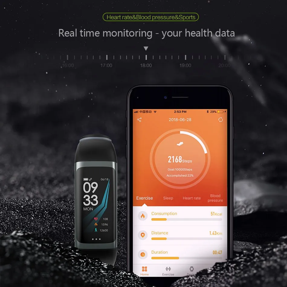 Smart Браслет крови Давление Водонепроницаемый Фитнес трекер сна монитор