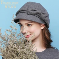charles perra brand women berets autumn winter new warm fashion hats casual elegant wool hat lady beret with bowknot 9252