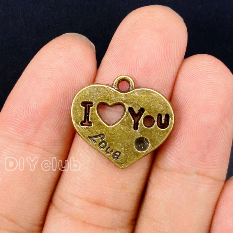 

40 шт.-античная бронза I Love You подвеска в форме сердца 21x19 мм