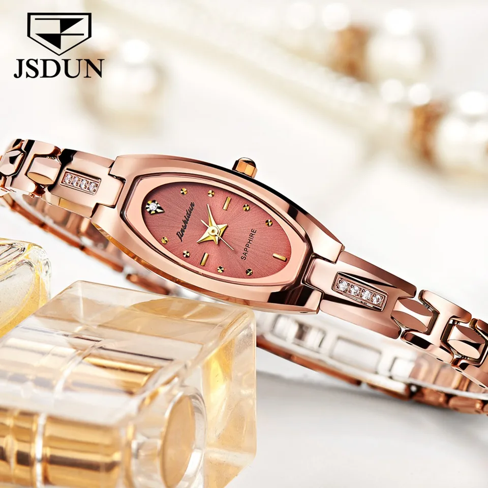 Rose gold JSDUN женские часы для женщин Вольфрам Сталь Браслет маленький циферблат модное платье водостойкие красивая девушка подарок relogio feminino - Цвет: Rose gold