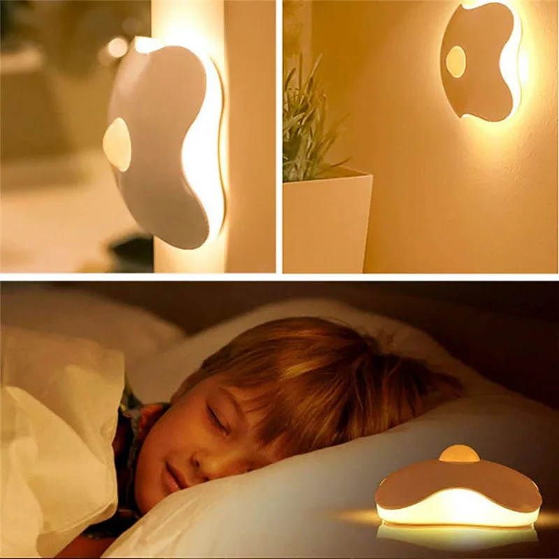 Rechargeable LED Night Light PIR Auto Motion Sensor Novelty Atmosphere Emergency Table Lamp for Kids Children White/Yellow | Лампы и