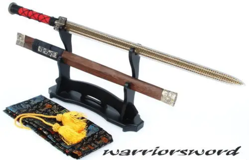 

Chinese Han Sword Han Jian 1060 Carbon Steel Black Blade Carved Fish Scales C101