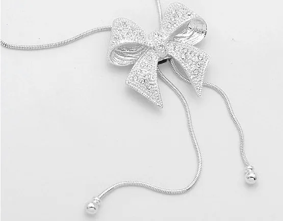 1PCS Rhinestone insert Bow Tie Pendant Necklaces 3CM*2.8CM Sweater Necklacer Women Jewelry F240 | Украшения и аксессуары