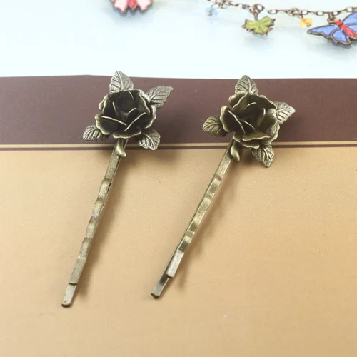 

20pcs/lot 20x25mm Brass Silver color / Antique Bronze Flower hairPin Hairclips Hair Jewelry Settings Accessory Findings