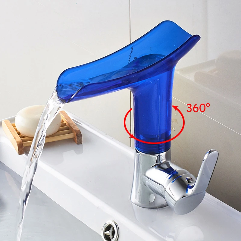 Хромированный смеситель для раковины 1192C кран Водопад с прозрачным носиком одна