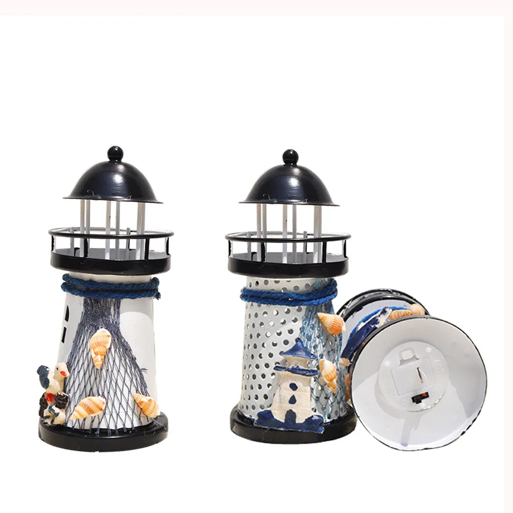 Миниатюрный Маяк 14 см ручная роспись железная модель подсвечник морская Рыбная