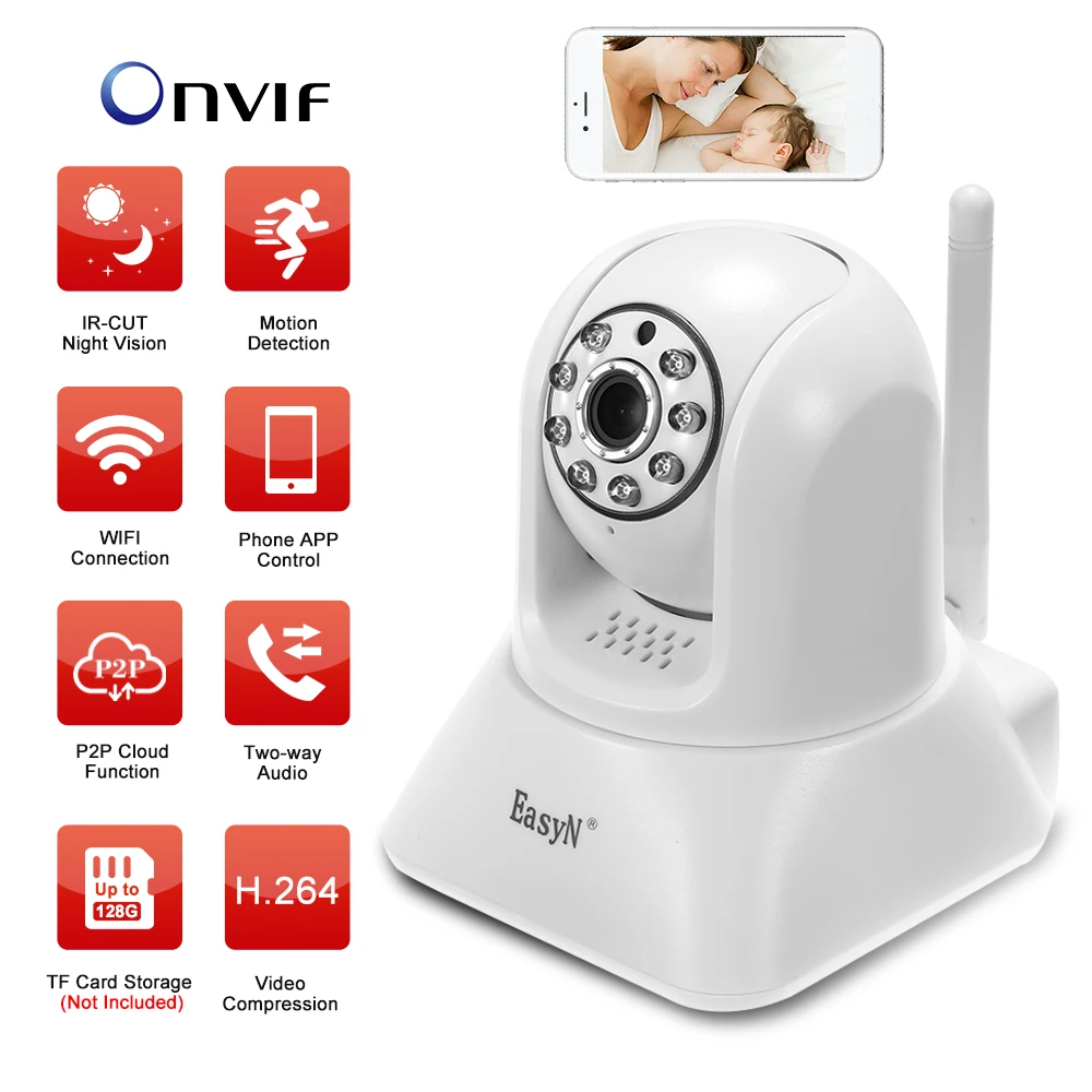 EasyN 720P беспроводная wifi Pan Tilt HD IP камера 1.0MP PTZ Двусторонняя аудио ночного видения телефон приложение дистанционное управление Обнаружение движения