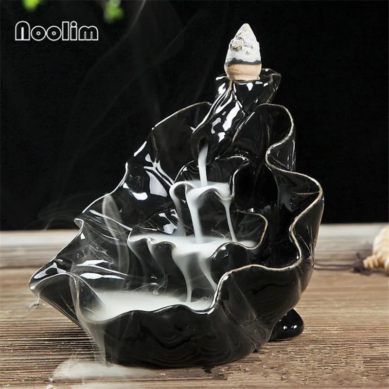 Style 2 Black Зеленый и черный маленький Лотос керамическая курильница для благовоний горелка водопад Курильница держатель для распространения благовоний домашний декор - Цвет: Style 2 Black