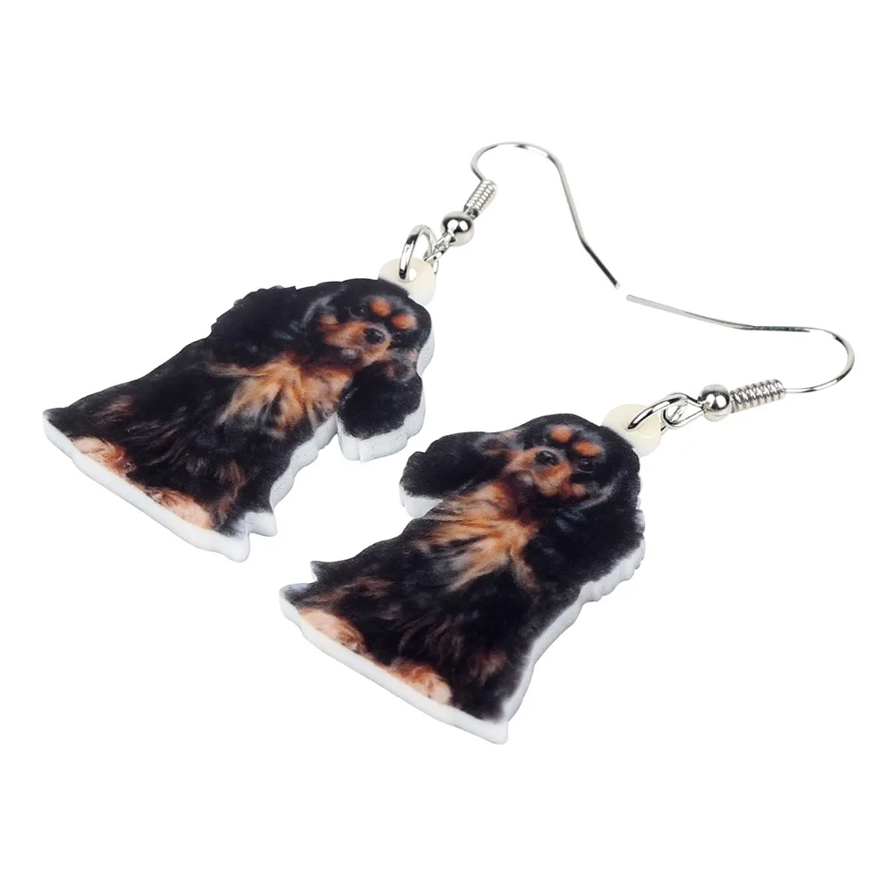Bonsny Acrylic Black&ampTan King Charles Spaniel Dog Earrings Drop Dangle Unique Animal Jewelry For Women Girls Pet Lovers Gift Hot |