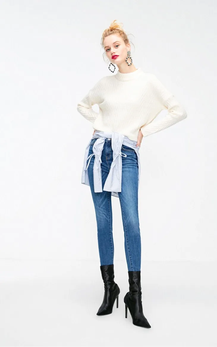 Vero Moda новые женские свитер женский ребристые круглый вырез водолазка нерегулярные подол чистый трикотаж | 318413614