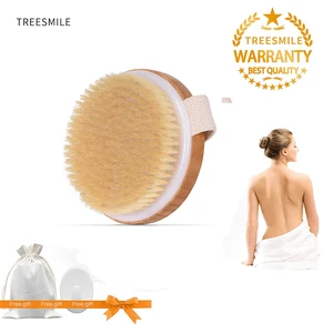 TREESMILE щетка для сухой чистки тела, отшелушивающий щетка из натуральной щетины, деревянная щетка для тела, круглая бамбуковая Массажная щетка для ванны D40