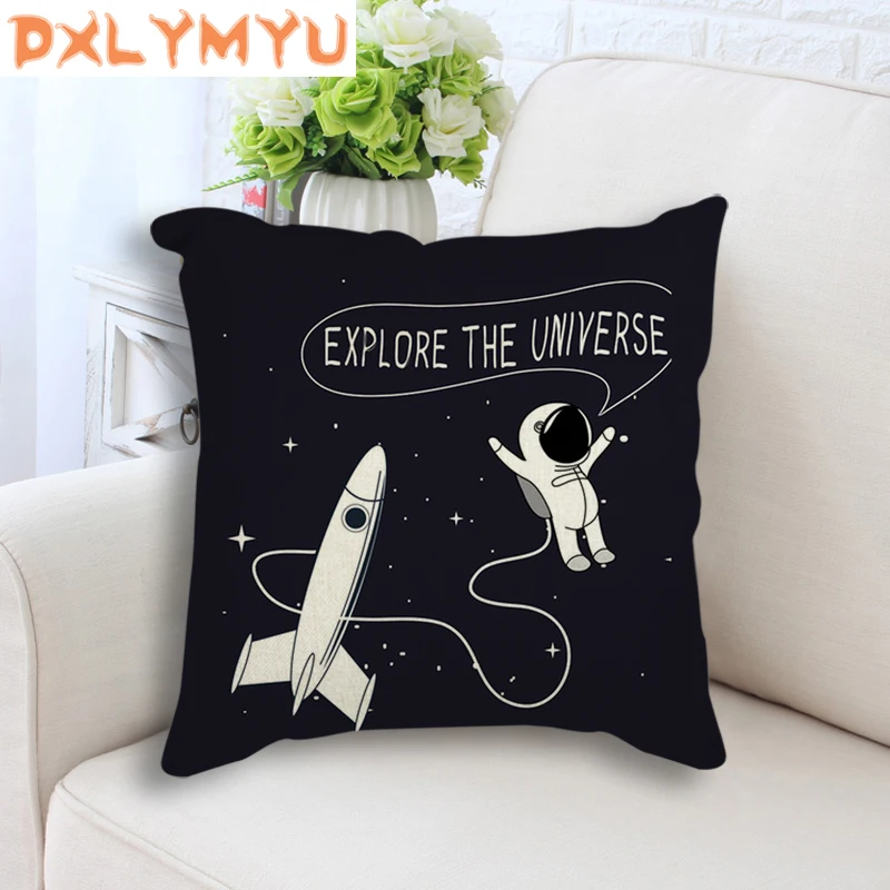 Cartoon Planet Star Rocket Spaceman Space Painting Print Cushion Throw Pillow For Sofa Seat Linen Pillowcase Home Decor | Дом и сад