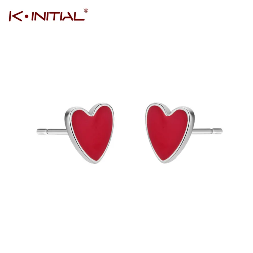 Kinitial Fashion Red Peach Heart Earring Metal Drip Oil Ornaments Simple Stud Earrings For Women Couple Kid Cute Brincos Jewelry | Украшения