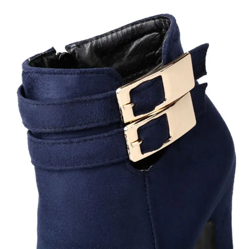 FITWEE Size 33-43 Women Ankle Boots High Heels Female Side Zipper Shoes Metal Buckle Platform Botas Fashion Winter | Обувь