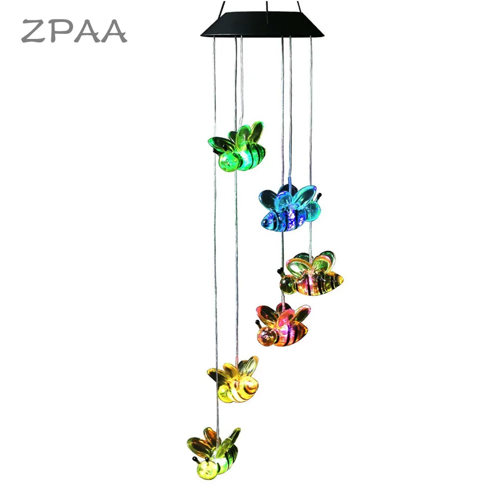 Bee Mobile Wind Chimes огни изменение цвета солнечная панельная светодиодная Подвесная