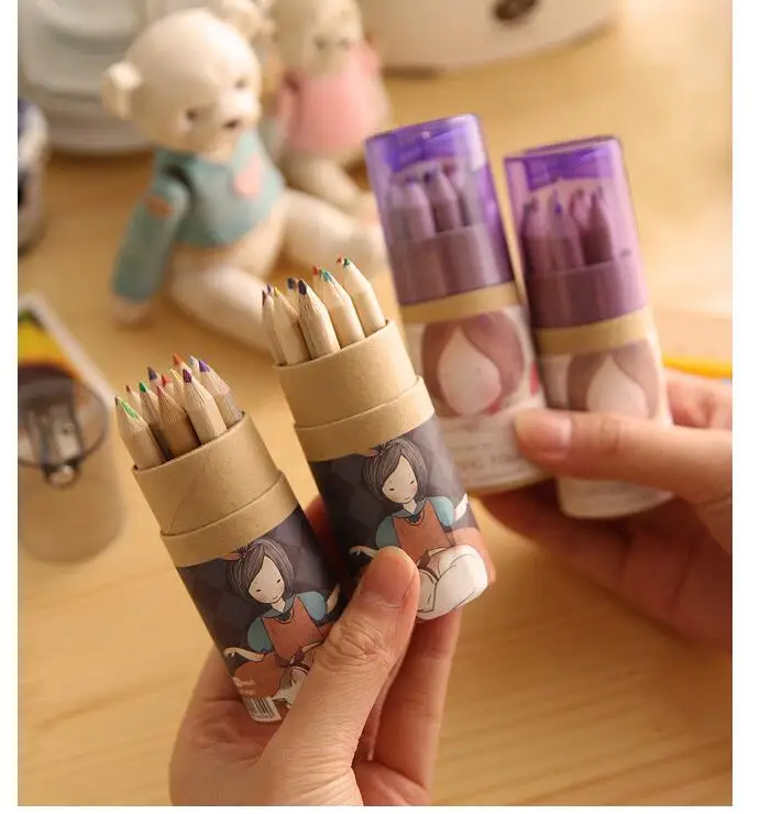 

1 Barrel 12color cut gril Colored Pencils Wooden Barreled Color Painting Pen Coloring Pencils With Pencil Sharpener Children