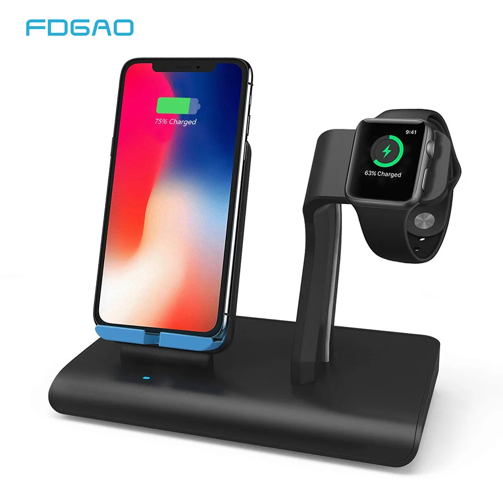 FDGAO Быстрое беспроводное зарядное устройство Qi 2 в 1 для Apple Watch Series 3 4 iphone XS Max XR X 8 Plus