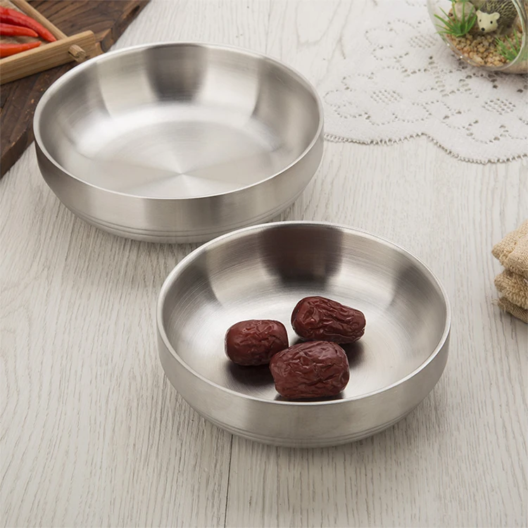 

1 pcs High good quality 304 stainless steel Korean bowl Double layer hairline finish tableware Scald proof
