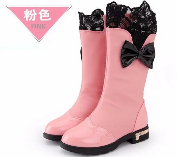 Новинка 2016 года зимние ботинки для маленьких девочек Модные женские с кружевом