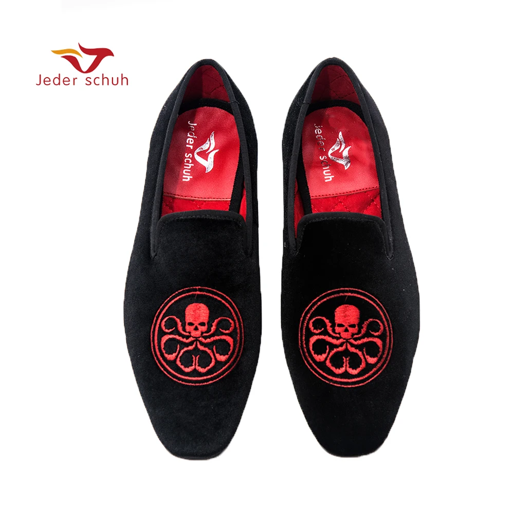 Мужская бархатная обувь Jeder Schuh красно-Пиратская с логотипом дымчатые тапочки