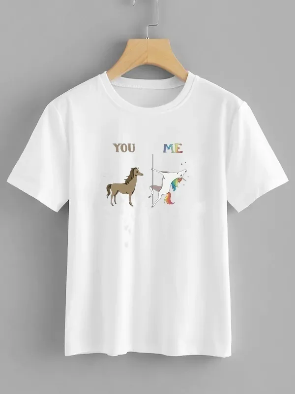 Hahayule YF, новинка, ты, я-полюс, танцующий единорог, женская футболка, хлопок, короткий рукав, летняя футболка, летняя мода для женщин