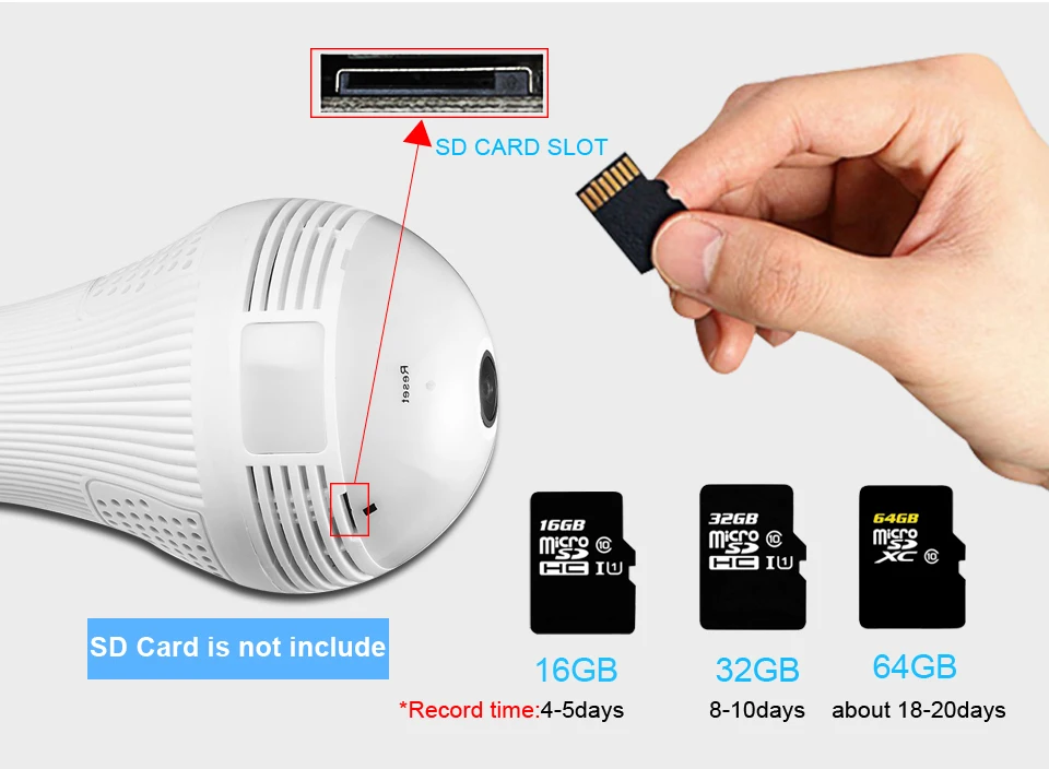 Bulb Light Wireless IP Camera Wifi Fisheye 960P 360 degree VR 1.3MP 2MP 3MP 5MP Home Security WiFi Panoramic | Безопасность и