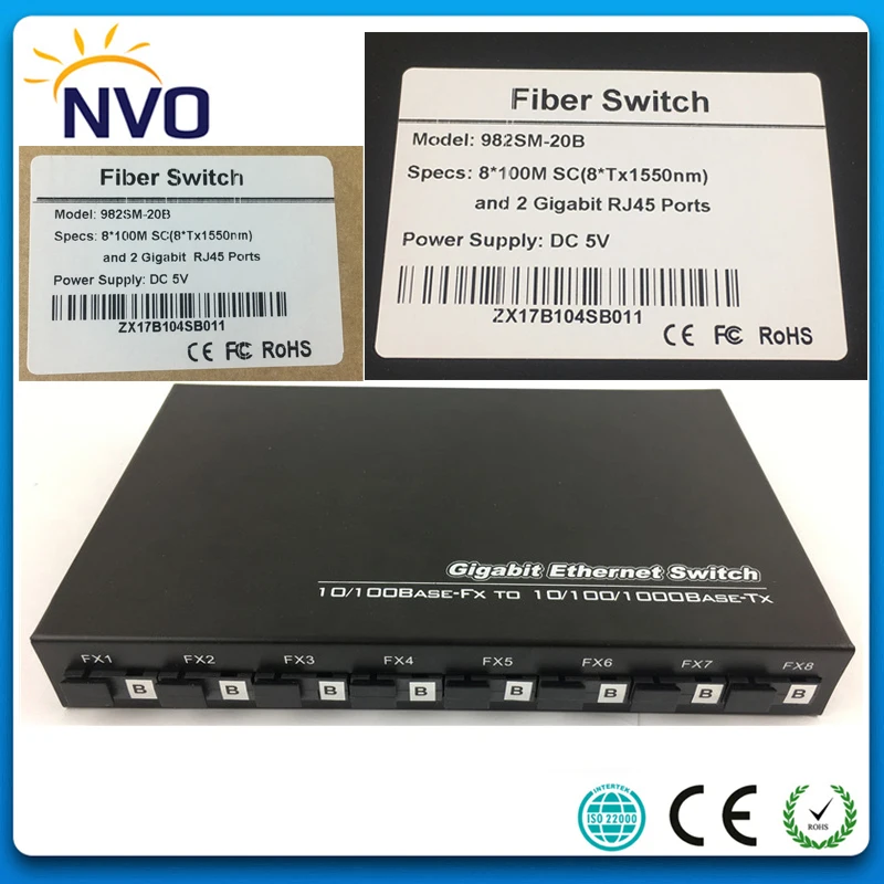 8 100M Optical Fiber B Side Port to 2 1000M RJ45 Electrical Single Gigabit Ethernet Switch Euro Charger | Мобильные телефоны и