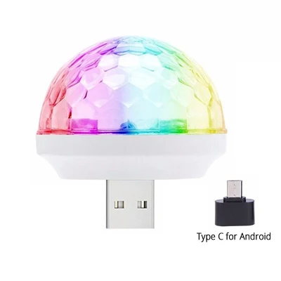 Ball Type C USB мини 5 в диско шар светильник сценический эффект DJ вечерние праздничные светильник ing Рождественский проектор+ Micro type C Android I Phone разъем - Испускаемый цвет: Ball Type C