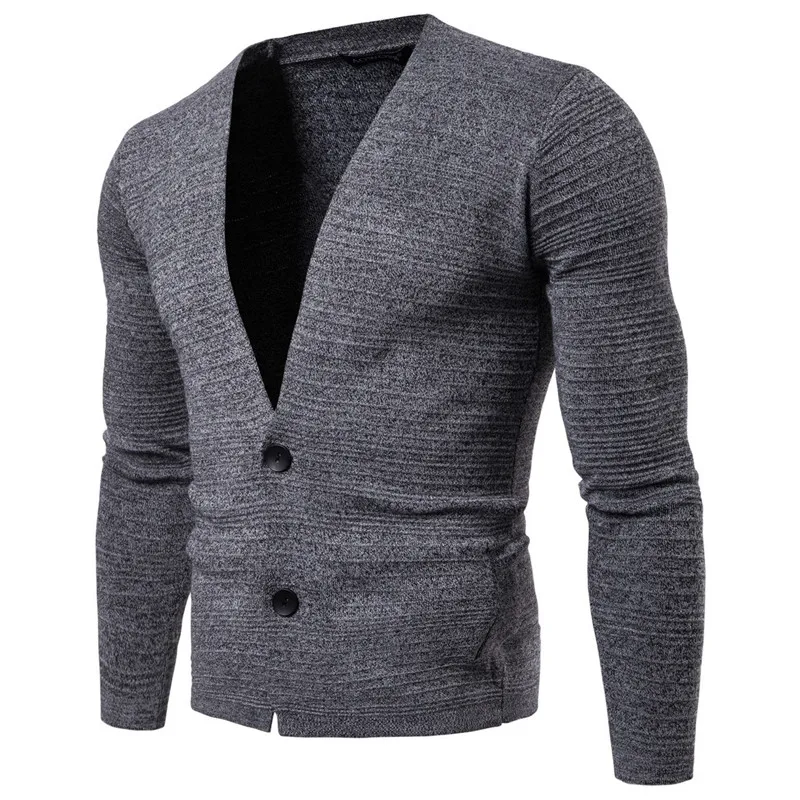 

Men Stripe Solid Color Slim Knit Cardigan Sweater Men Casual Cotton V-neck Bottoming Shirt For Male Nice Grey Black Blue M-2XL