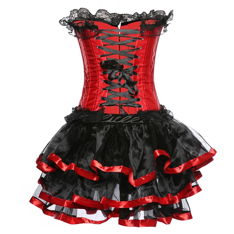 Платье-Корсеты с корсетом и кружевной юбкой-пачкой в стиле ретро красное/черное |