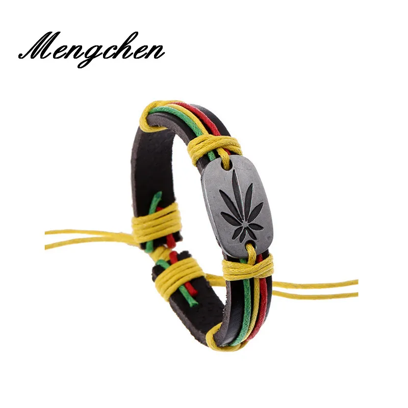 

Genuine Leather Metal Maple Jamaica Unisex Love Fashion For Women Bracelet Bangle Lucky Leaf Men