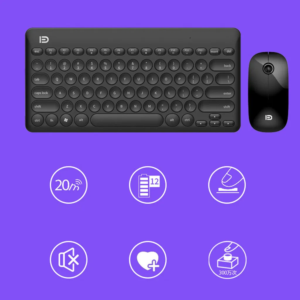 Multimedia Wireless Keyboard Mouse Combos with Fashionable Ultra Thin Whaterproof Silent Mice for Computer PC Gaming TV#g4