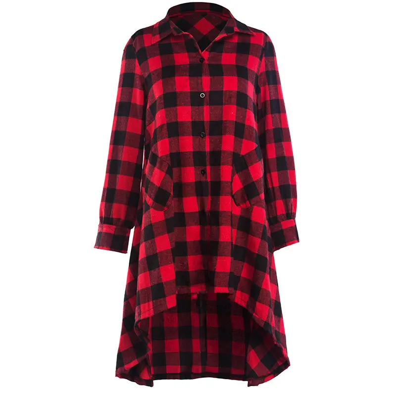 Длинное клетчатое платье рубашка Осеннее 2020 женское с длинным рукавом отложным