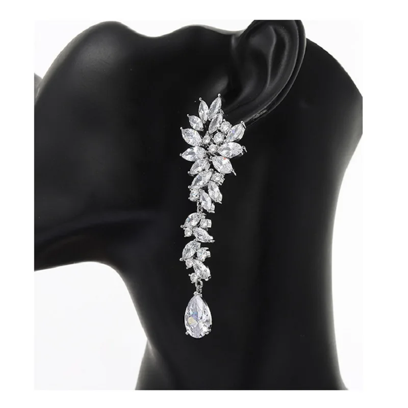 SLBRIDAL TOP Pave Установка Капля воды фианит Кристаллы Свадебные серьги с кубическим