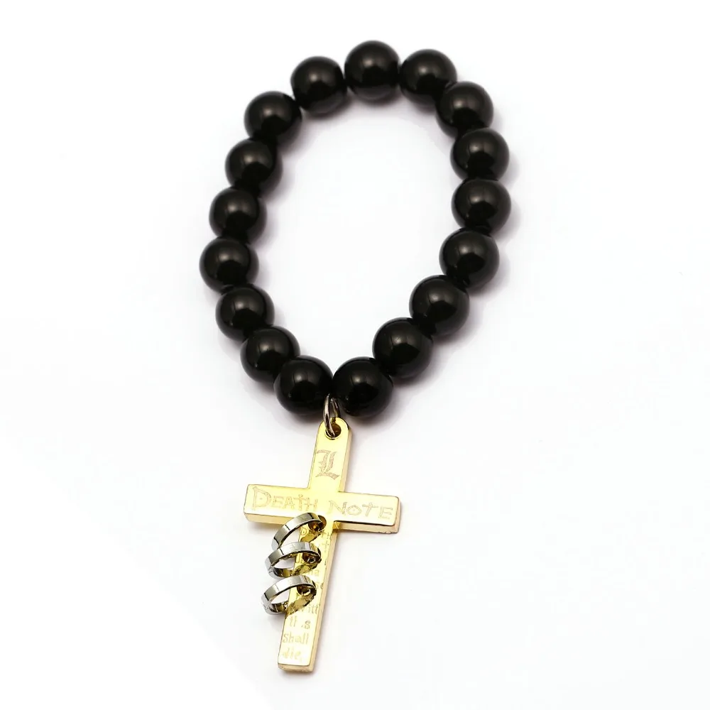 Аниме Death Note черный Золотой металлический браслет натуральный Лава Рок Браслеты