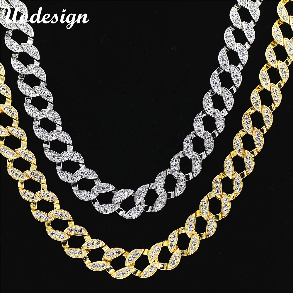 

Uodesign Hiphop Men Necklace Chain Iced Out Miami Curb Cuban Gold-color Paved Clear Rhinestones Men Jewelry