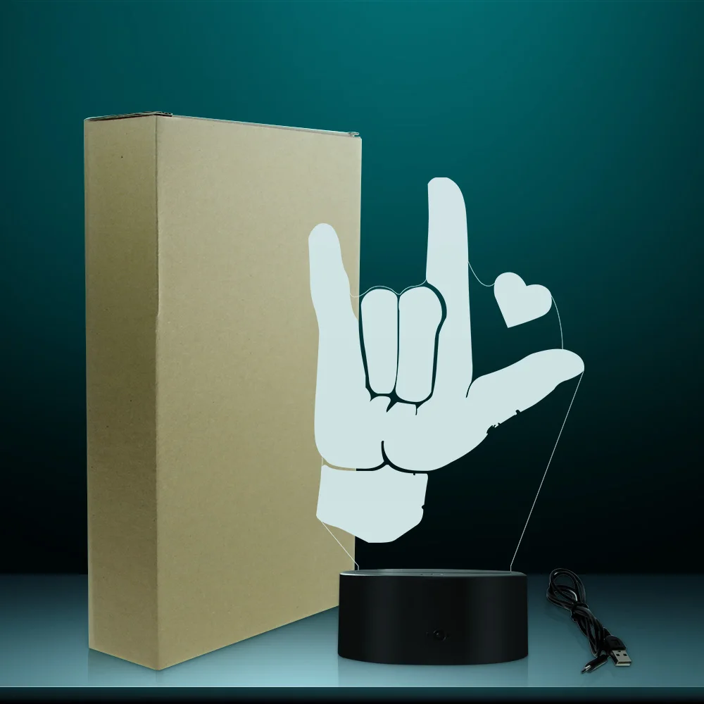 I Love You ASL Американский язык жестов 3D оптический иллюзионный светильник USB современный ночник светящийся светодиодный светильник домашний декор настольная лампа