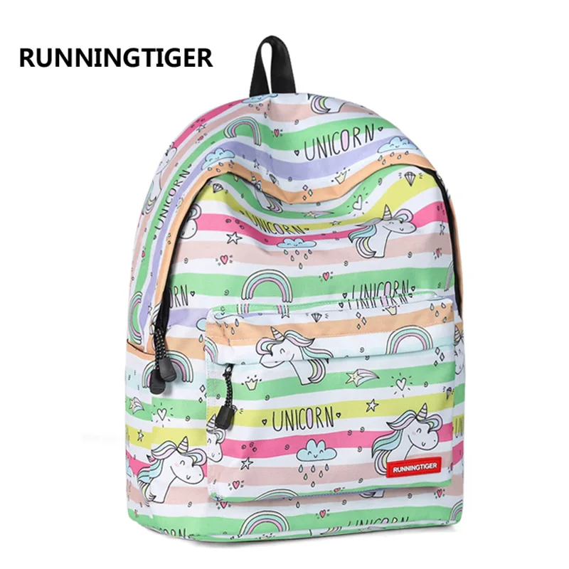 RUNNINGTIGER милый рюкзак с принтом единорога модный школьный для девочек Холщовый