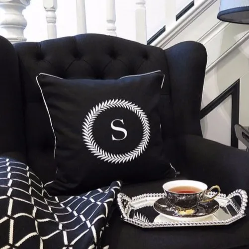 Черный белый цвет чехол для подушки с буквами бархат первоначального Подушка
