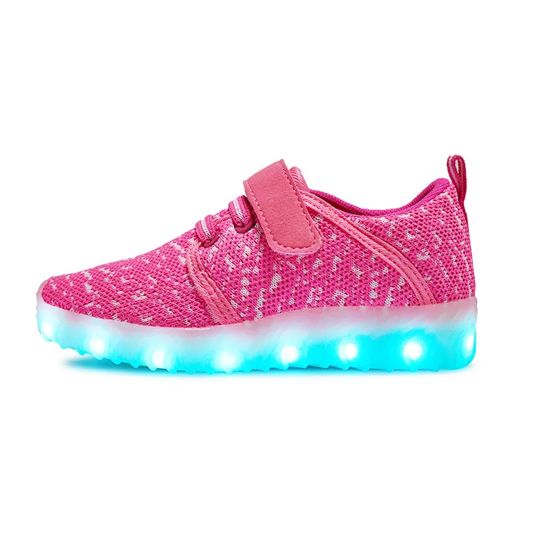 Розовый EUR 25-37 светящиеся кроссовки USB зарядка Led детская обувь мальчики девочки светящиеся теннисные Детские светящиеся кроссовки - Цвет: Розовый
