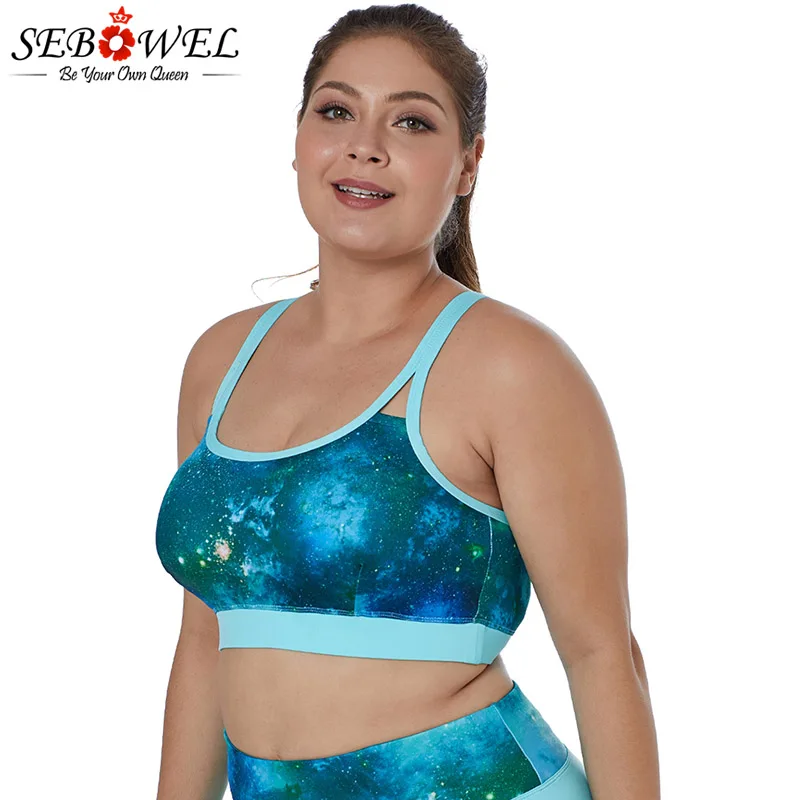 Light Blue 4 SEBOWEL/спортивный бюстгальтер с принтом, Топ для женщин, плюс размер, фитнес-топы, удобные мягкие спортивные бюстгалтеры Вибростойкий эластичный бюстгальтер - Цвет: Light Blue 4