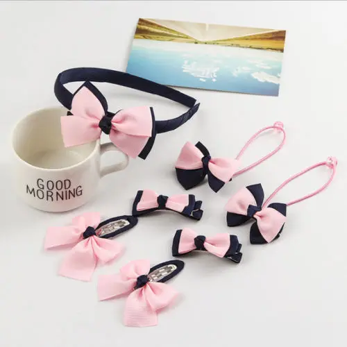 7Pcs/set Cute Kids Girl Baby Toddler Bow Barrette Hair Band Accessories Headwear | Детская одежда и обувь