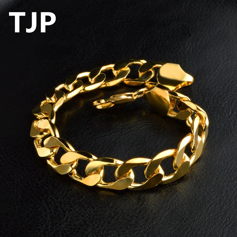 TJP 12 мм модные золотые Фигаро Мужские браслеты серебро 925 браслет для женщин