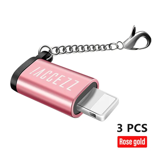 3PC Rose Gold ACCEZZ 3 шт. OTG адаптер Micro USB для освещения для Apple iphone X XS MAX XR 8 Plus Синхронизация данных зарядное устройство конвертер с брелоком - Цвет: 3PC Rose Gold