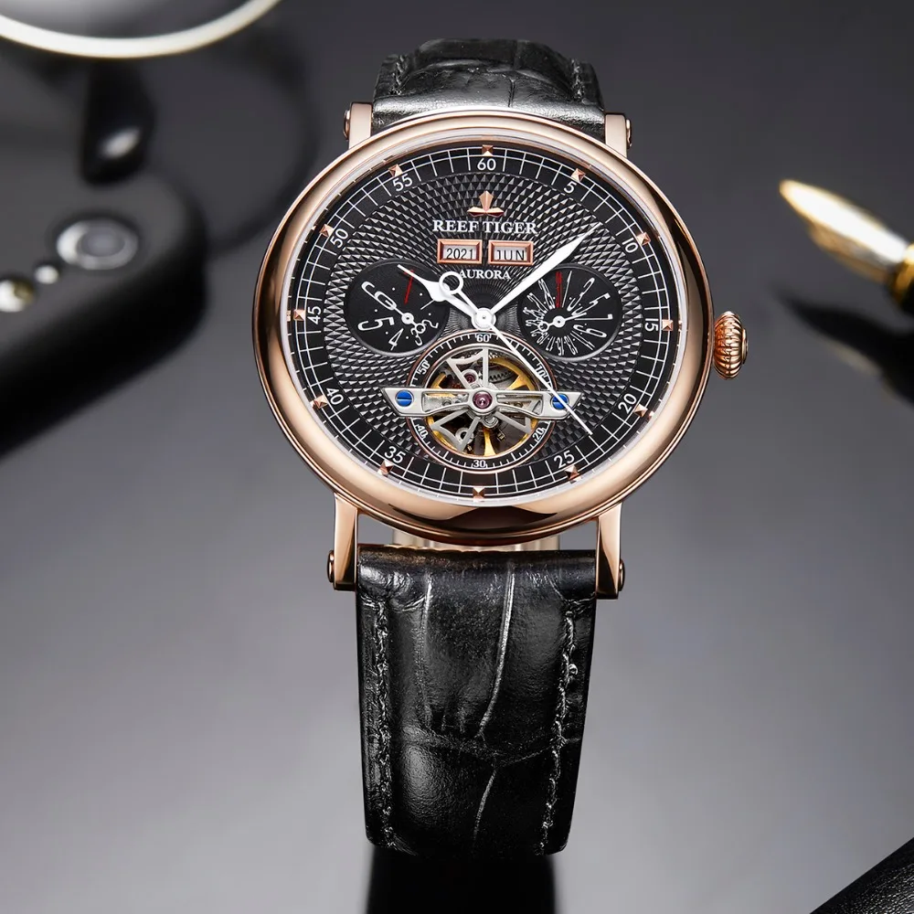 Риф Тигр/RT лучший бренд Роскошные часы мужские часы из розового золота Tourbillon многофункциональные автоматические часы сапфировое стекло RGA1903