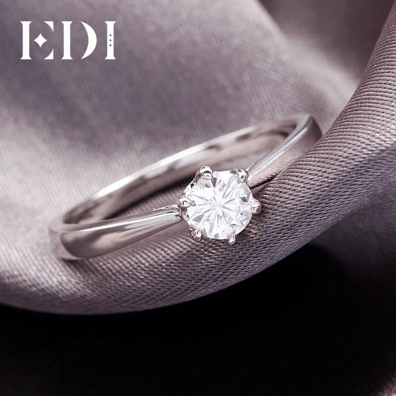 EDI 0.4ct солитер муассанит кольцо с 4 зубцами стандартная Серебряная лабораторная