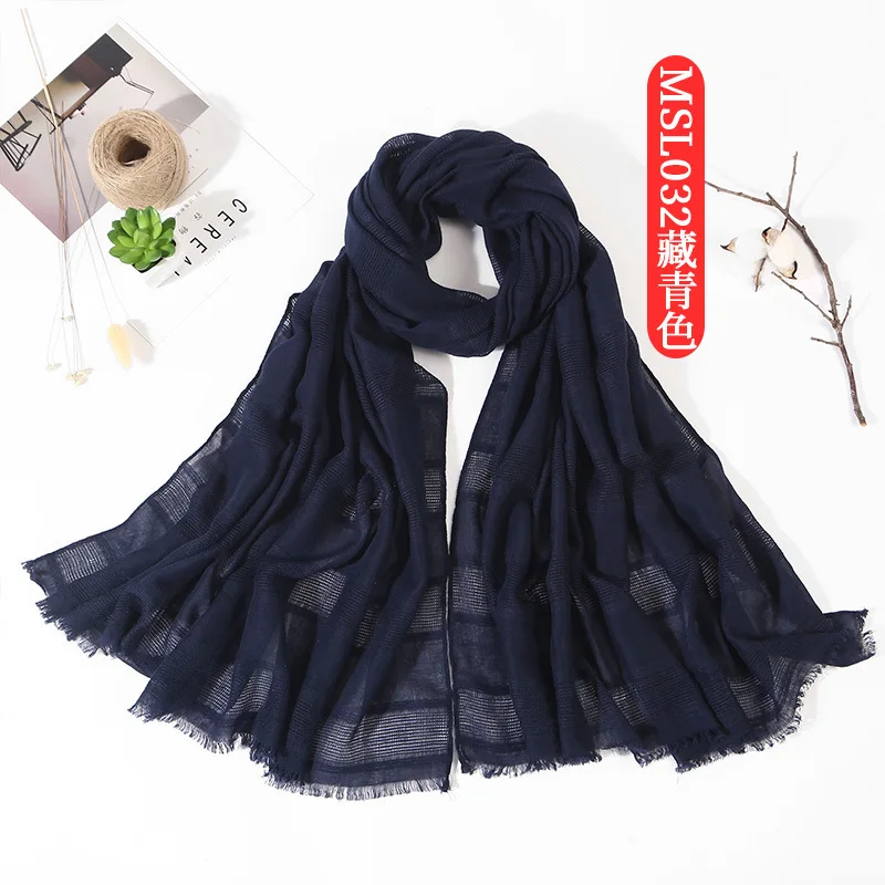 navy blue Весна шаблон хлопок сплошной цвет выдалбливают шарф шаль шифон хиджаб мусульманский тюрбан Исламская одежда платок - Цвет: navy blue