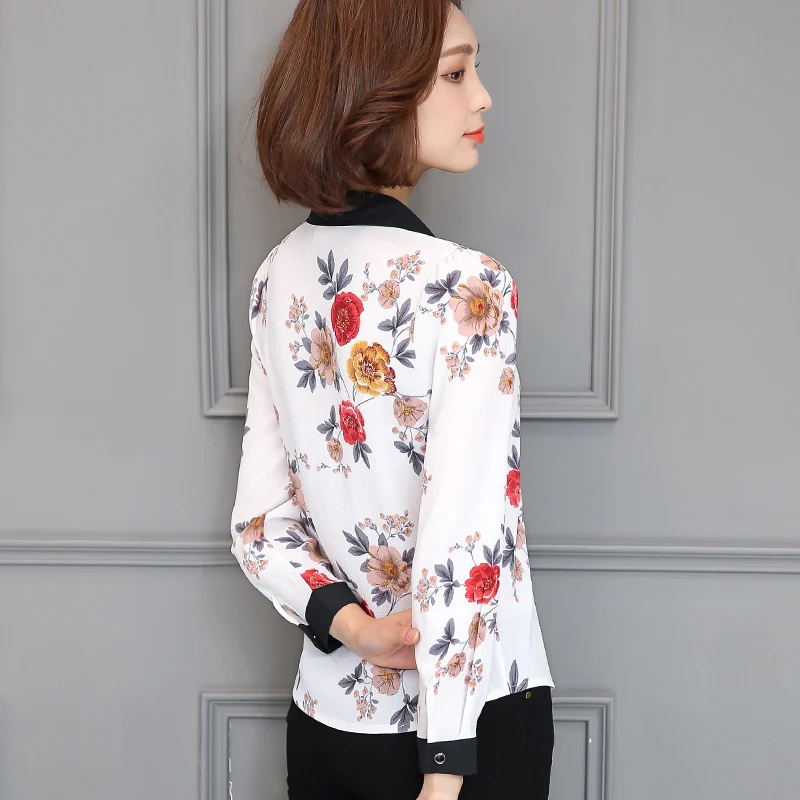 

2021 New Spring Slim Tops Women Long Sleeve Female Ruffles Blouses Shirts All-match Elegant Tops Printed Floral Shirt 611F 30
