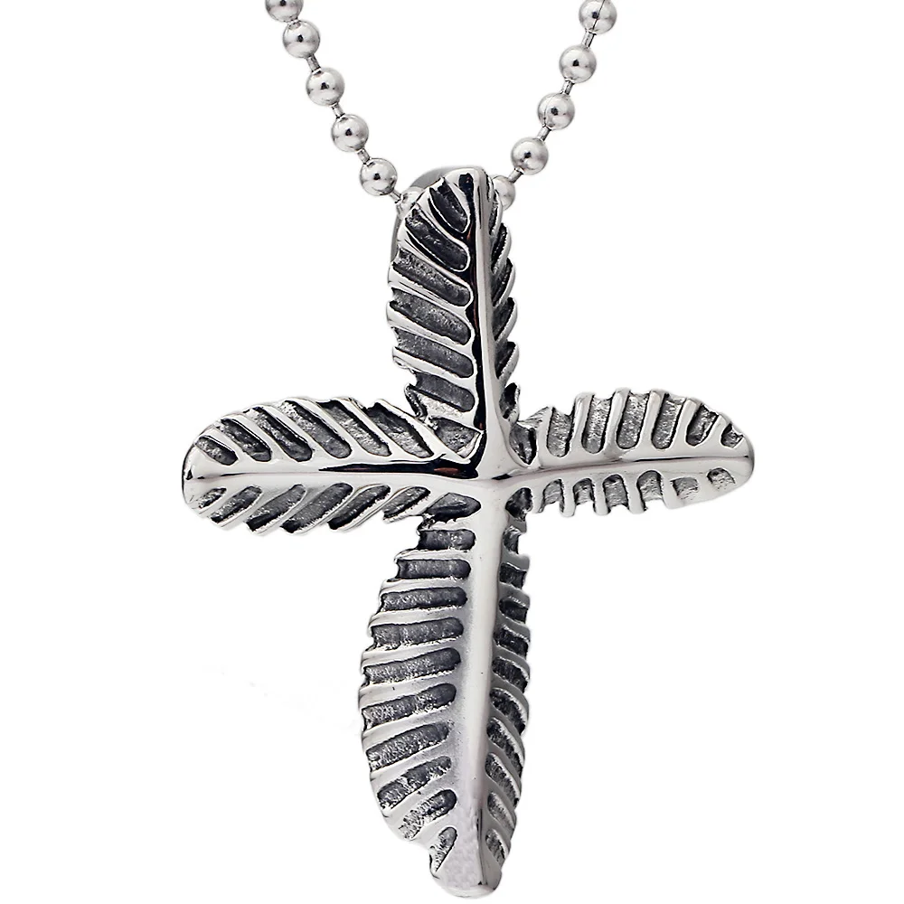 

Stainless steel cross leaf pendant necklace for men women reggae pendant for man