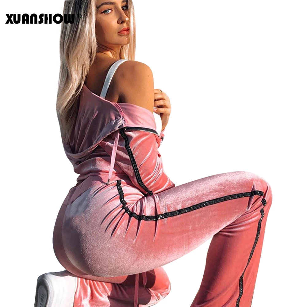 XUANSHOW   Женский спортивный костюм ромб тесьма Повседневная Набор из двух частей